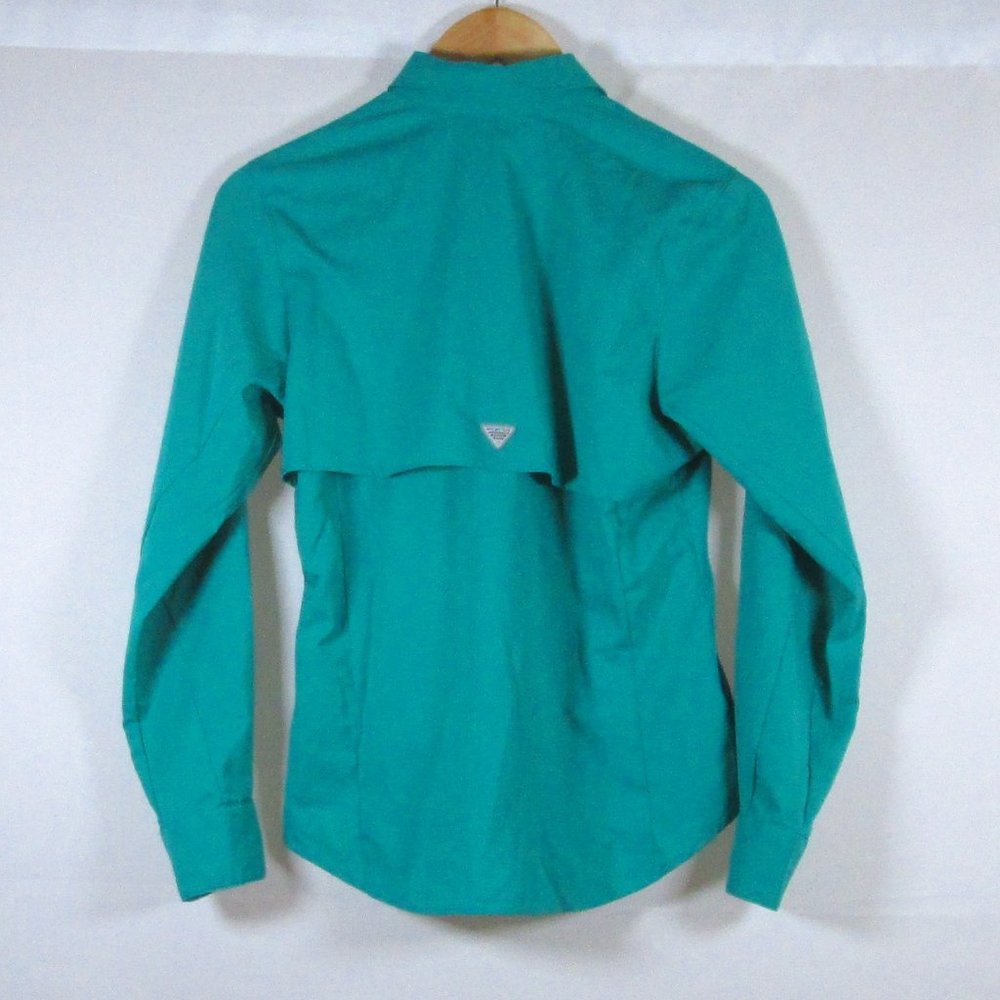 Columbia Womens PFG Sun Protection Green Pleated Long Sleeve Shirt Size … - Picture 2 of 10